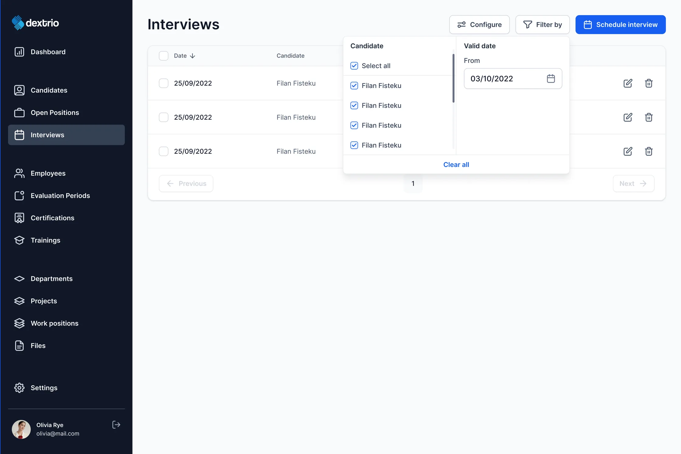 Candidate filtering